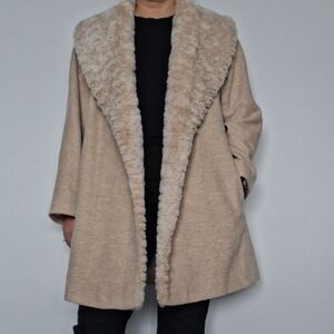 Windsmoor Beige Wool Angora Faux Fur Wrap Coat 16 Fits 12-16 L-Xl